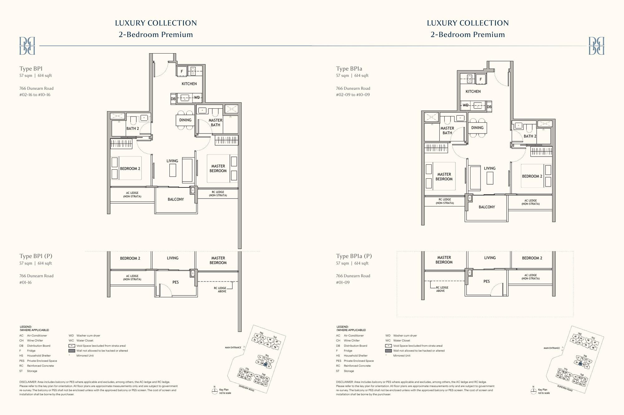 2-Bedroom Premium floor plans, Types BP1 and BP1a