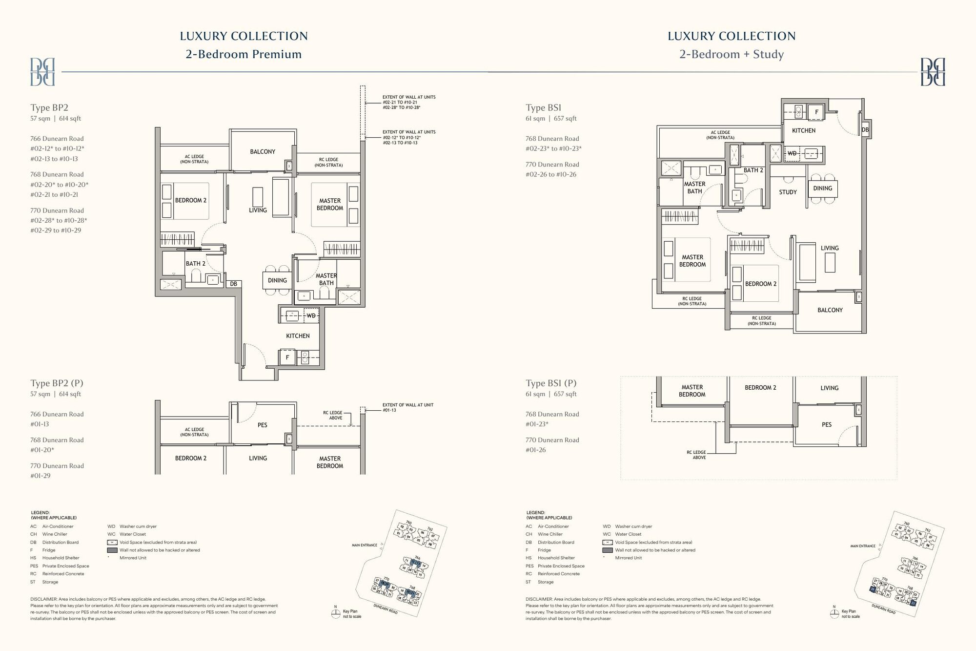 2-Bedroom Premium BP2 and 2-Bedroom + Study BS1 floor plans