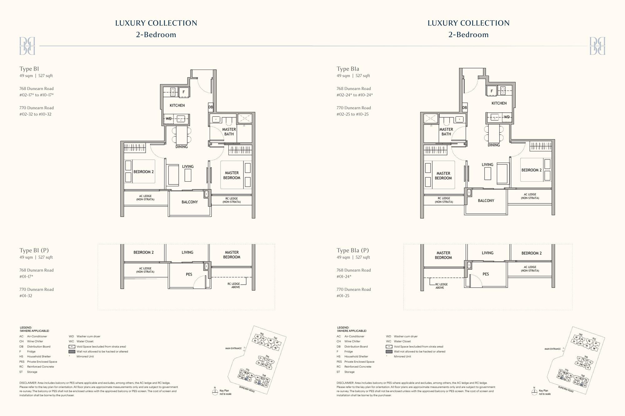 2-Bedroom floor plans, Types B1 and B1a