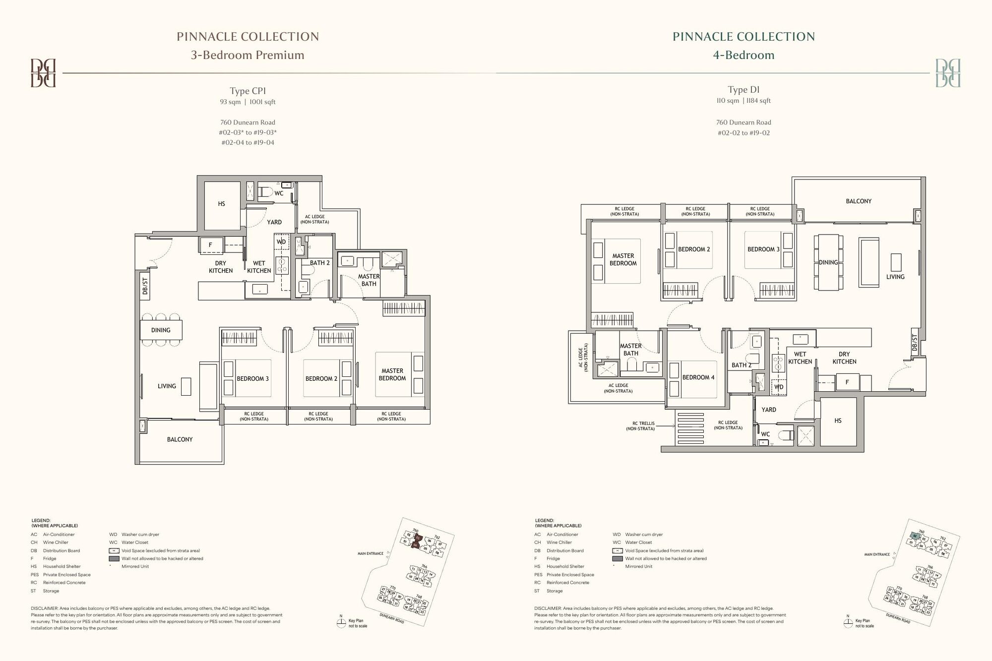 3-Bedroom Premium CP1 and 4-Bedroom D1 floor plans