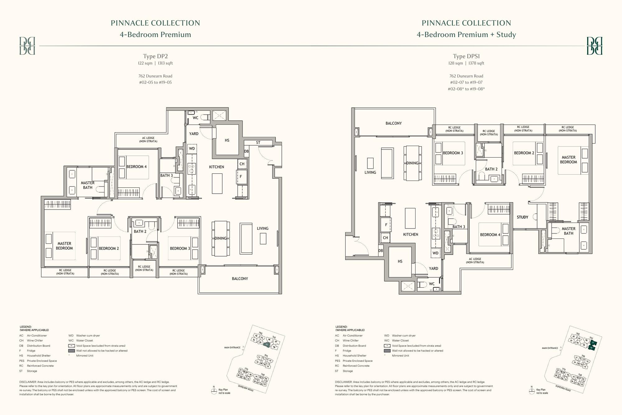 4-Bedroom Premium DP2 and 4-Bedroom Premium + Study DPS1 floor plans
