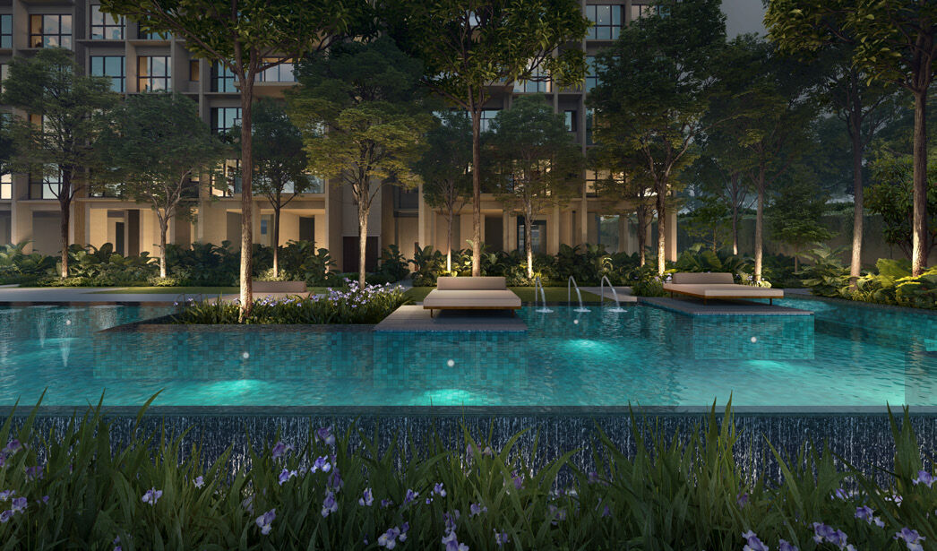 Main pool amid landscaped greenery at Dunearn House — artist's impression